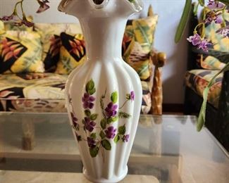 Hand painted silvercrest Fenton vase