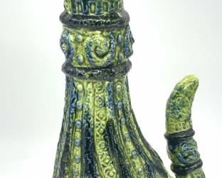 Vintage Glazed Pottery Cat Sculpture
