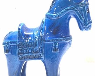 BITOSSI Ceramic Blue Glazed Horse Sculpture, Italy
