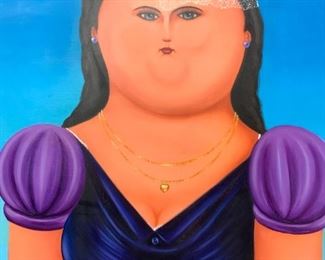 XL Style Of BOTERO Lady in Veil Oil Painting

