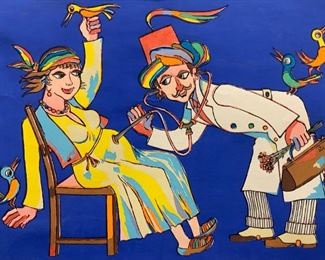 Obican Signed Pregnant Lady & Doctor Silk Screen
