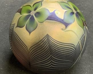 Vtg ORIENT & FLUME Floral Art Glass Paperweight
