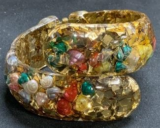 Gold Tone Seashell Lucite Cuff Bracelet, Jewelry
