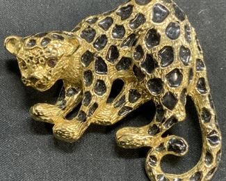 Vintage PARK LANE Gold Tn Enameled Leopard Brooch
