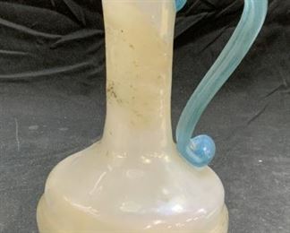 Vintage Opaque Blue Art Glass Pitcher, Italy
