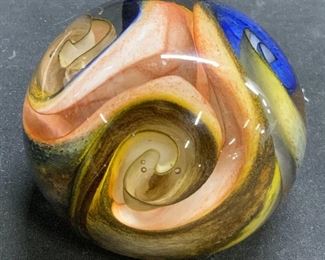 Signed Vintage Swirled Art Glass Paperweight
