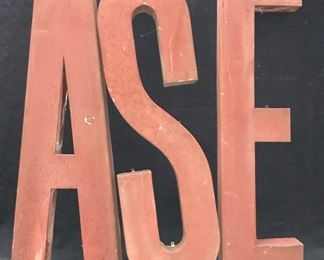 Antique Red Painted Aluminum Letters, A,S,E
