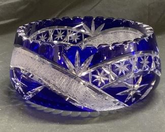 Cut Cobalt Art Glass Bowl
