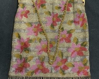 Vintage Floral Beaded Mesh Handbag
