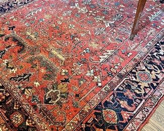 Antique Heriz Wool Rug (red, navy, cream)
