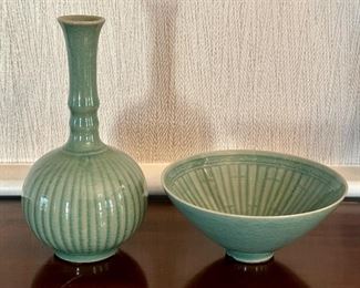 Celadon Vase & Bowl