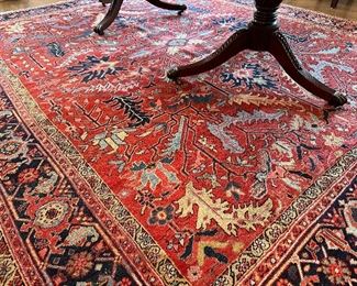 Antique Heriz Wool Rug - flower border