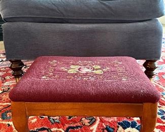 Vintage Needlepoint Foot Stool