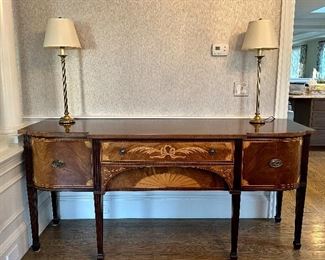 Antique 1920s Baker Sideboard with beautiful inlays           Restoration HW Buffet Lamps