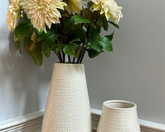(2) Textured Vases with Faux Flowers