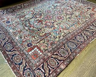 Antique Heriz Wool Rug (salmon, light blue, ivory, navy blue)