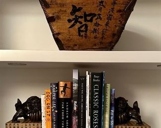 Antique Rice Bucket, Asian Style Bookends