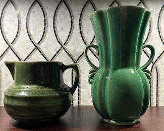 McCoy Pottery Pitcher #121 (left) & McCoy RB Vase (right)