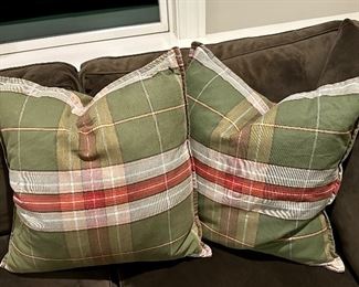 (2) Pottery Barn Down Pillows (green)