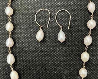 Francine Fiesel Salt Water Pearl Necklace & Earrings 