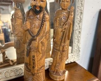 Vintage Wooden Hand-Carved of Mandarin Emperor and Empress 