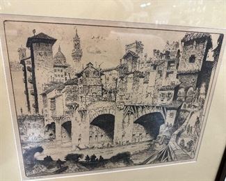Etching on Paper of Ponte Vecchio by Reynold Weidenaar