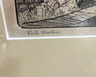 Etching on Paper of Ponte Vecchio by Reynold Weidenaar