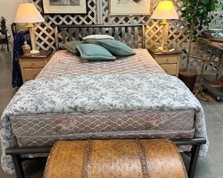 Leather wrapped trunk, Full Size Bed Frame and Mattress Set, Matching Table Lamps