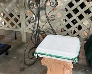 Iron Outdoor Table/Plant Stand, Terra Cotta Pillar with Ceramic Seat