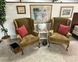 Pair of Corduroy Vintage Queen Anne Style Armchairs from Robinson's First Edition Collection