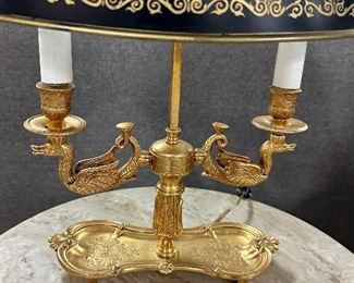 French Empire Style Gilt Brass Swans Bouillotte Lamp