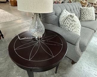 Art Deco Side Table, Clear Glass Table Lamp