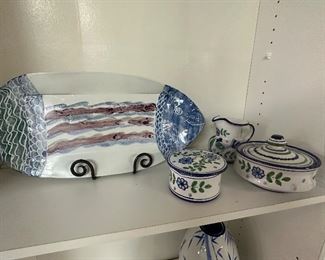 Fish Platter by Svoboda, Italian Hand-Painted Pottery