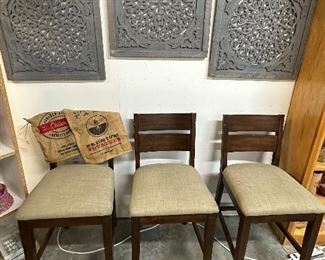 Three of Six Wooden Bar Stools available, Mandala Wall Art
