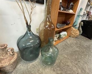 Large Colored Glass Demi John Bottles, Tall Glass Floor Vase