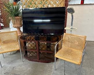 Sony LCD TV - Sept. 2012, Pair of Vintage Woven Chairs,  Wooden TV Stand
