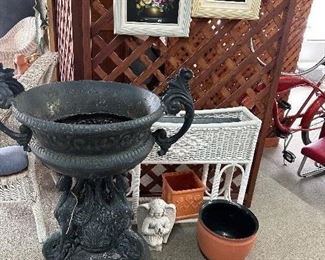 Cast aluminum Urn, Wicker Planter, Angel Yard Decor, Terra Cotta, Wall Art