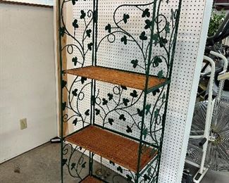 Folding Metal and Wicker Storage Shelf