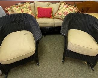 Art Deco Wicker Settee and Pair of Rockers