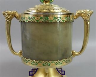Superb Chinese silver & jade censer