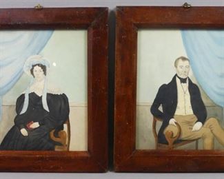 Pair folk art paintings c. 1830