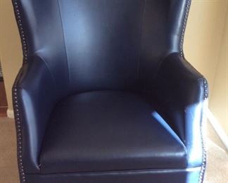 Navy Leather Like Wing Chair