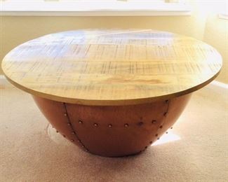 Copper Toned Metal and Wood Round Table
