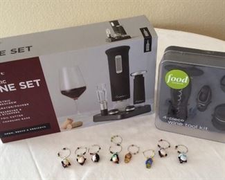 Rabbit Electric Wine Set, Food Network 4-piece Wine Tool Kit and Set of (9) Wine Glass Charms