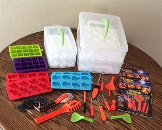 Silicone Ice Cube Trays, Stackable Egg Container, Stackable Cupcake Carrier and Halloween Carving Su...