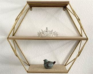 Gold Wall Shelf, Tiara, and Decorative Bird
