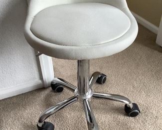 White Rolling Vanity Stool