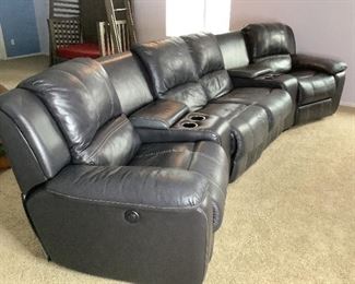 Black Leather Electric Sectional