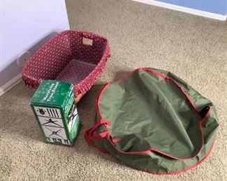 Revolving Christmas Tree Stand, Wreath Storage Cover and Basket