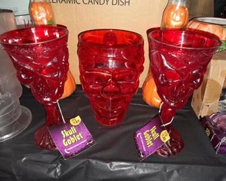 Vintage Fun World 90s Era Halloween Skull Goblets & Pitcher